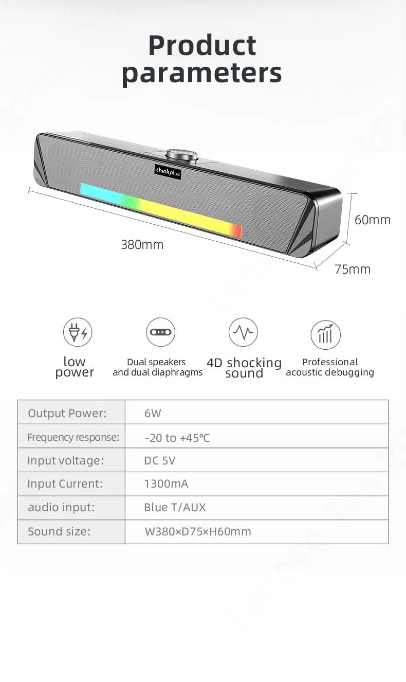 Lenovo-TS33 Alto-falante com fio e Bluetooth 5.0 Surround.