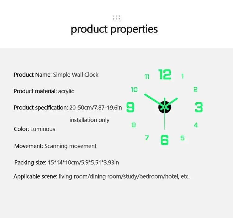 Relógio Digital Adesivado Luminoso Estilo Europeu, Relógio de Parede Silencioso DIY